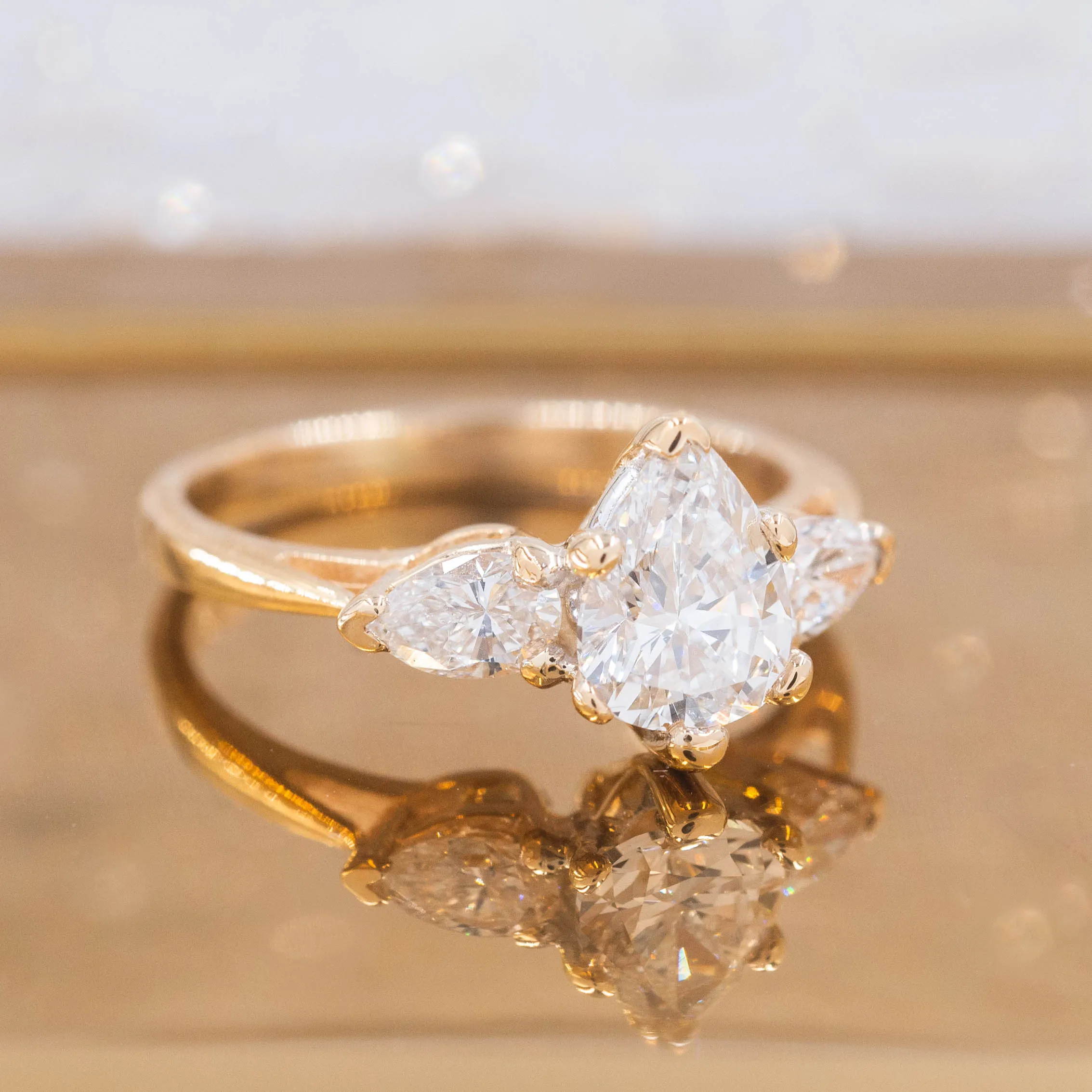 Pear-Cut Diamond Three Stone Ring