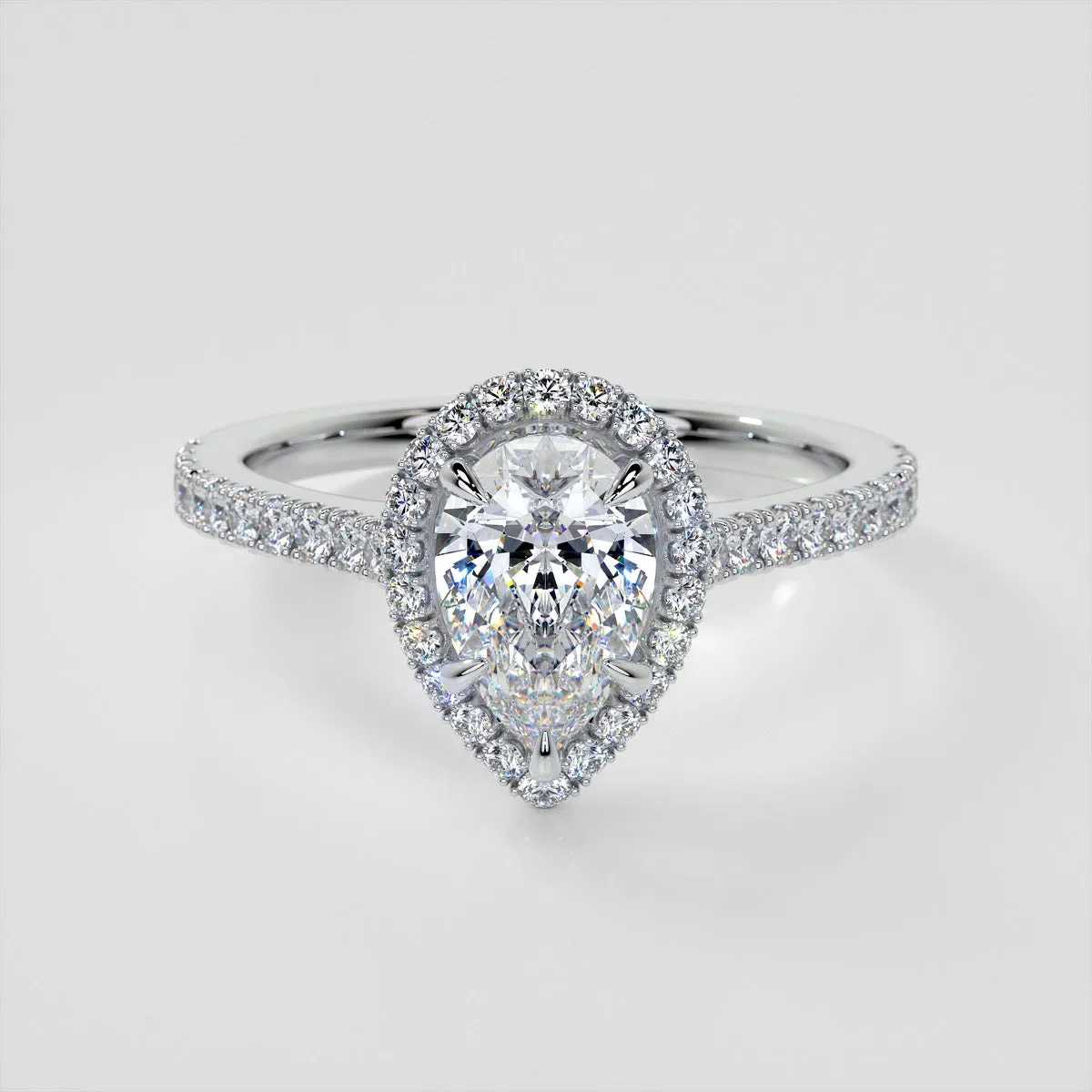 Pear Cut Halo Wedding Set With Accents