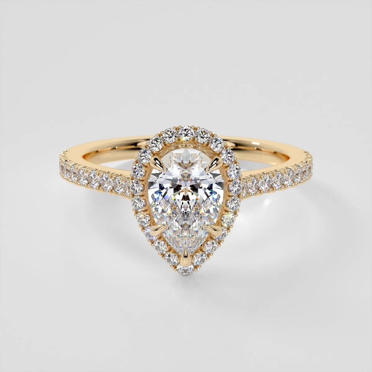 Pear Cut Halo Wedding Set With Accents