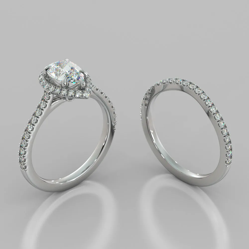 Pear Cut Halo Wedding Set With Accents