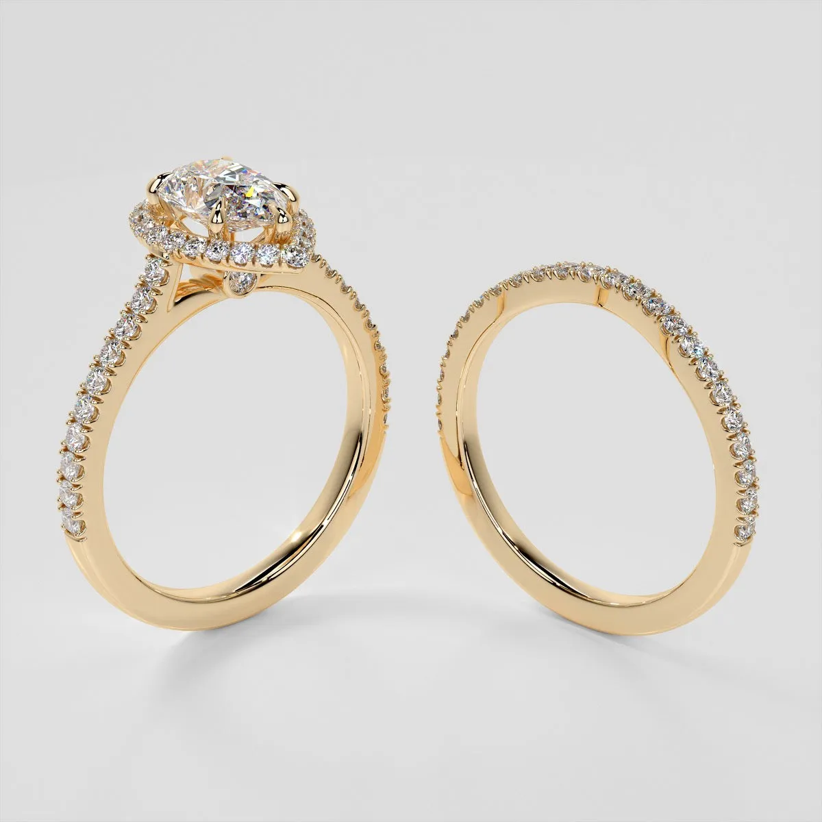 Pear Cut Halo Wedding Set With Accents