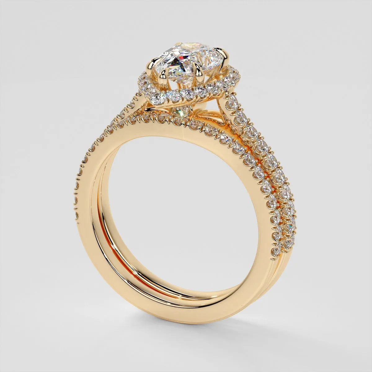 Pear Cut Halo Wedding Set With Accents