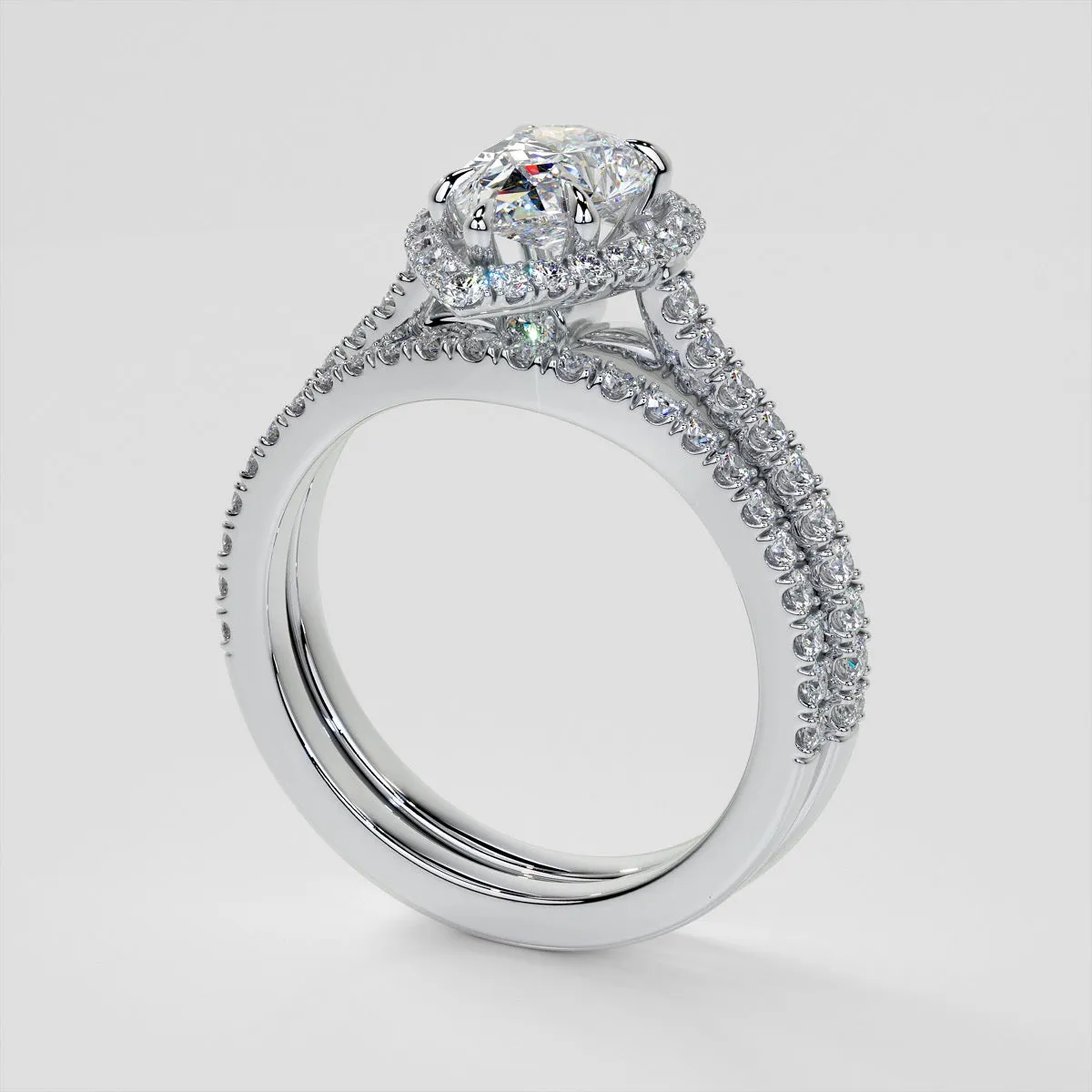 Pear Cut Halo Wedding Set With Accents