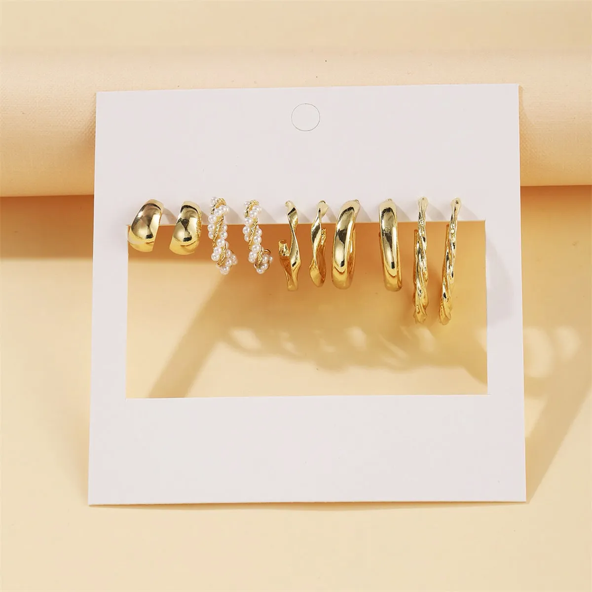 Pearl & 18K Gold-Plated Twisted Hoop Earrings Set