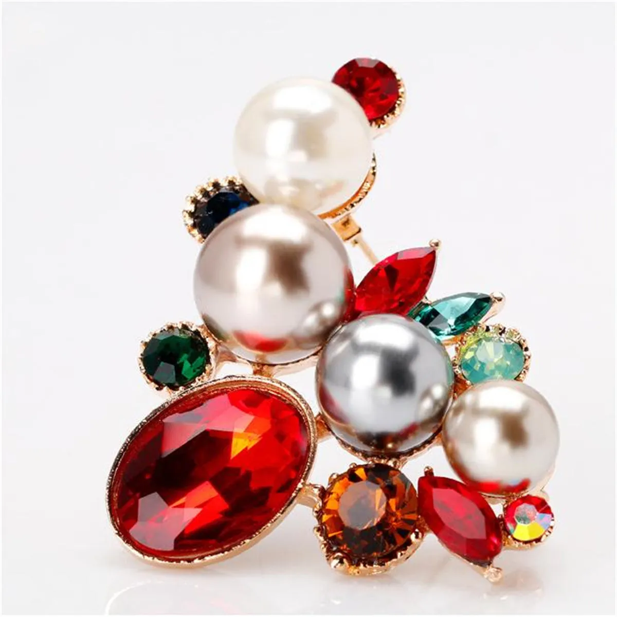 Pearl & Multicolor Crystal 18K Gold-Plated Botany Brooch