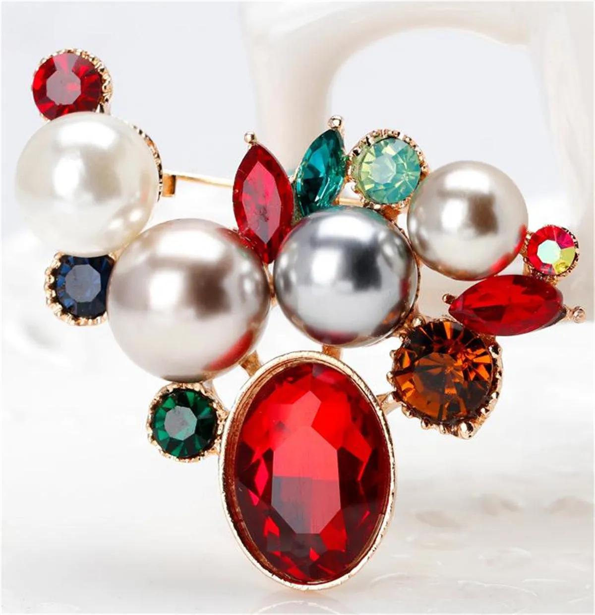 Pearl & Multicolor Crystal 18K Gold-Plated Botany Brooch