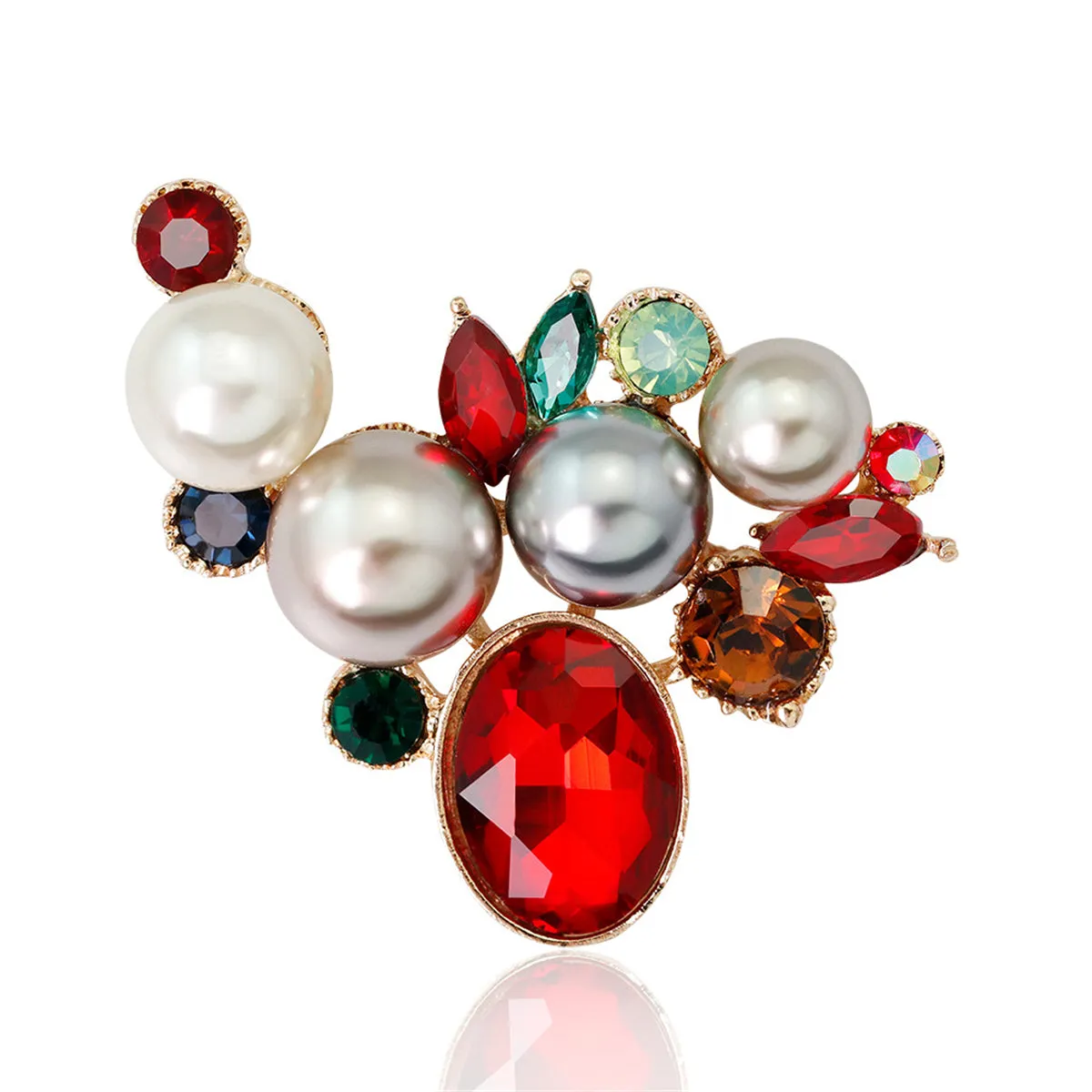 Pearl & Multicolor Crystal 18K Gold-Plated Botany Brooch