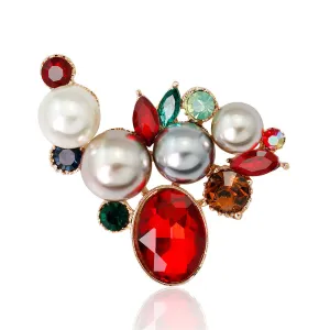 Pearl & Multicolor Crystal 18K Gold-Plated Botany Brooch