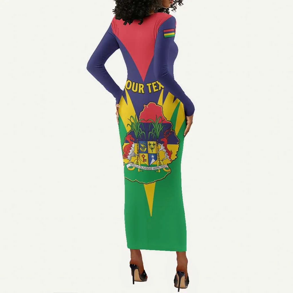 Personalised Republique de Maurice Long Sleeve Bodycon Dress Coat Of Arms Flag Style LT15