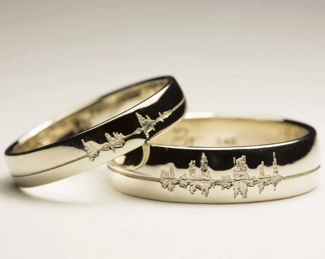 Personalized Sound Wave Wedding Rings for Couples