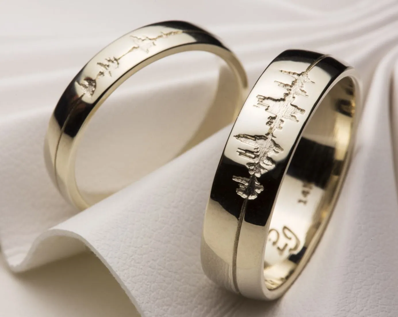 Personalized Sound Wave Wedding Rings for Couples