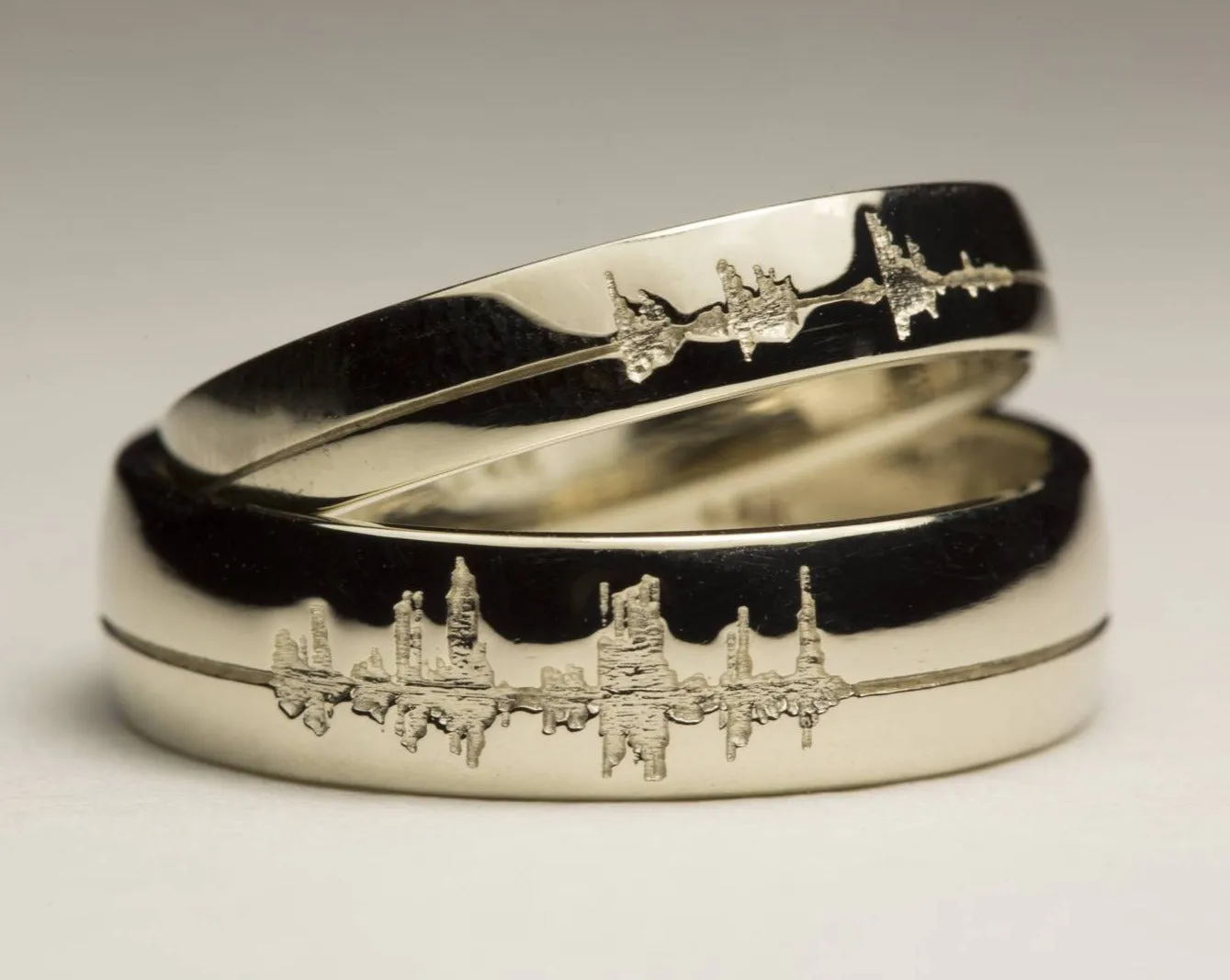 Personalized Sound Wave Wedding Rings for Couples