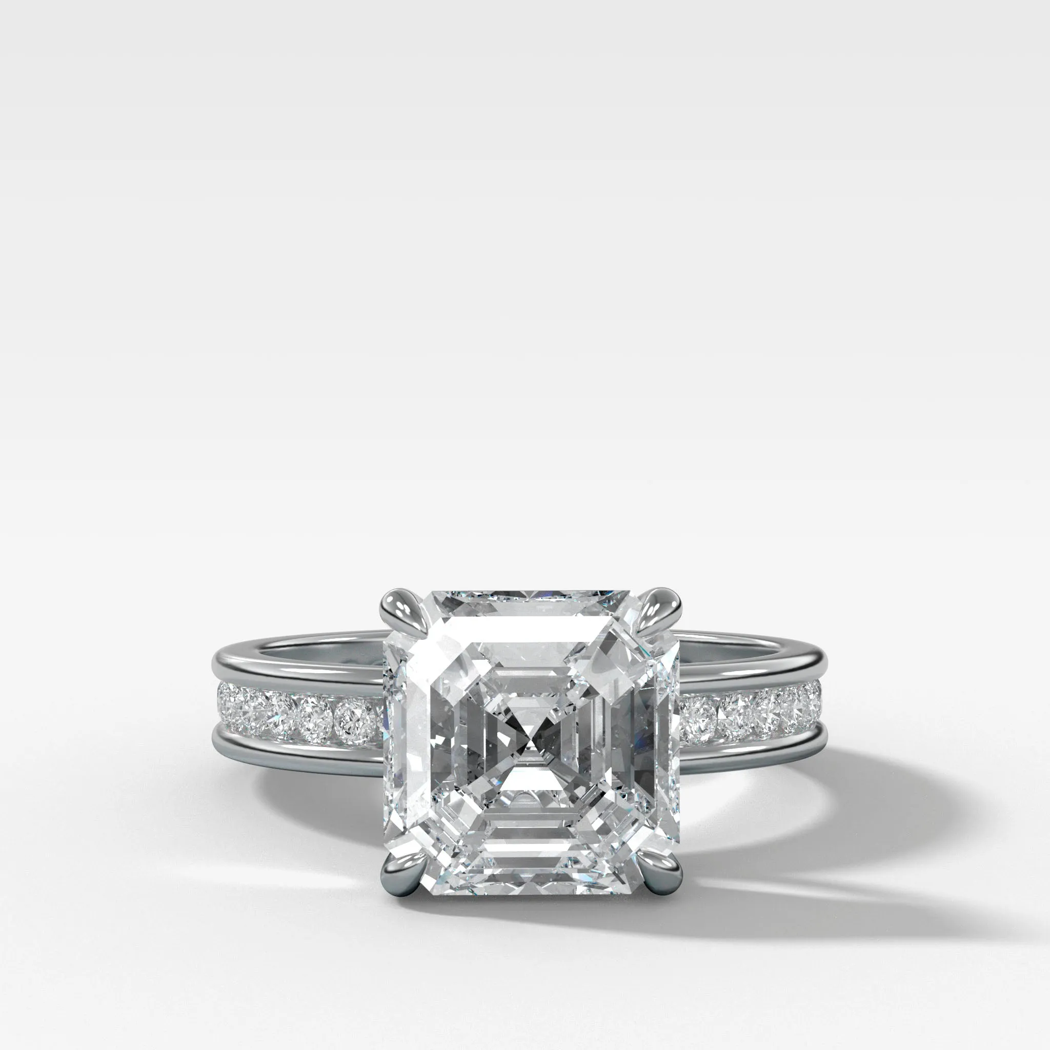 Petite Channel Set Engagement Ring with Asscher Cut Diamond