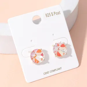 Pink AB Round Stone Interview Stud Earrings | Pink AB Stud Earrings |  651645