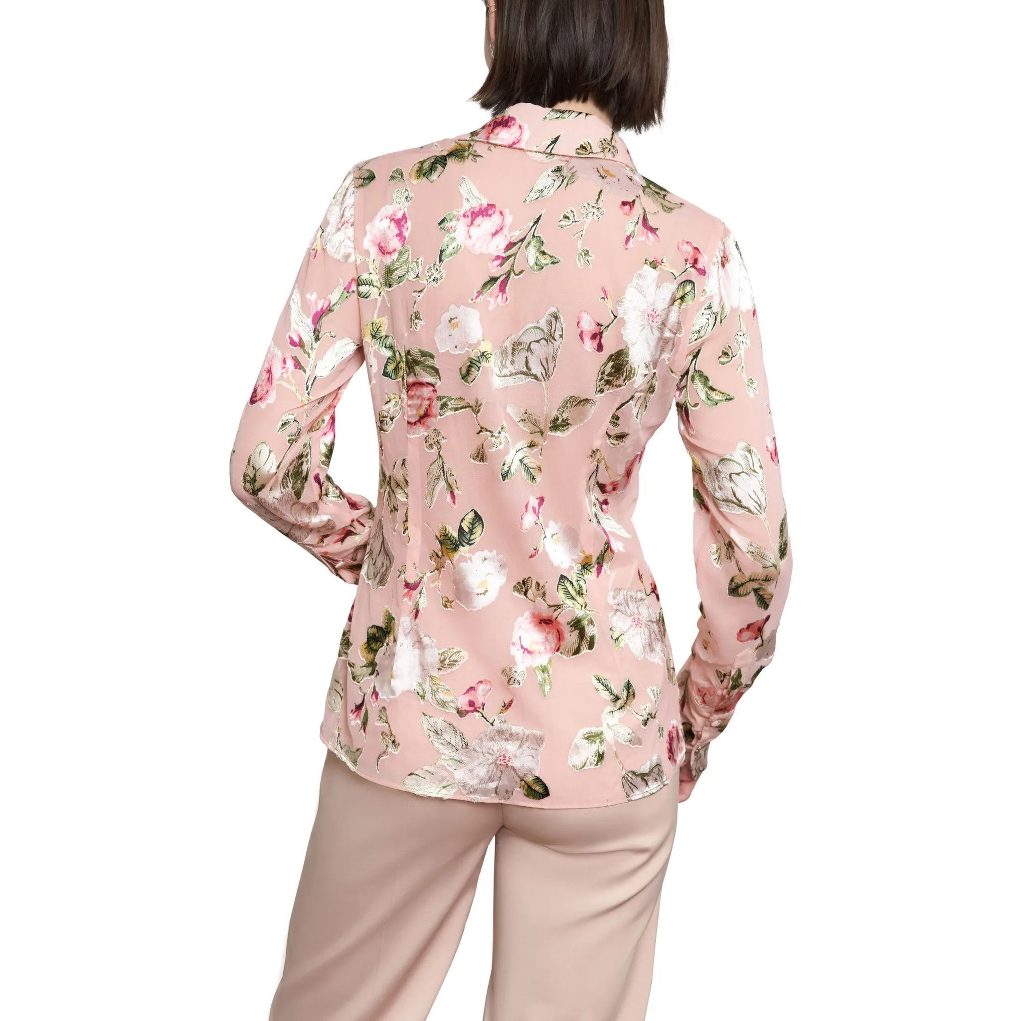 Pink Burnt silk long sleeve blouse