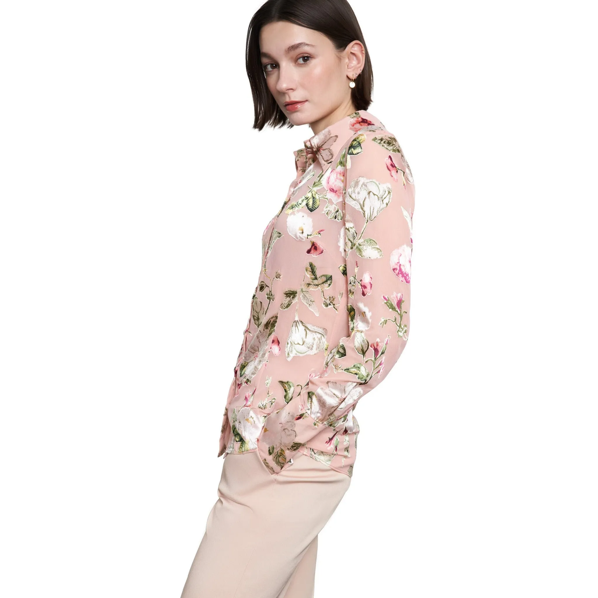 Pink Burnt silk long sleeve blouse