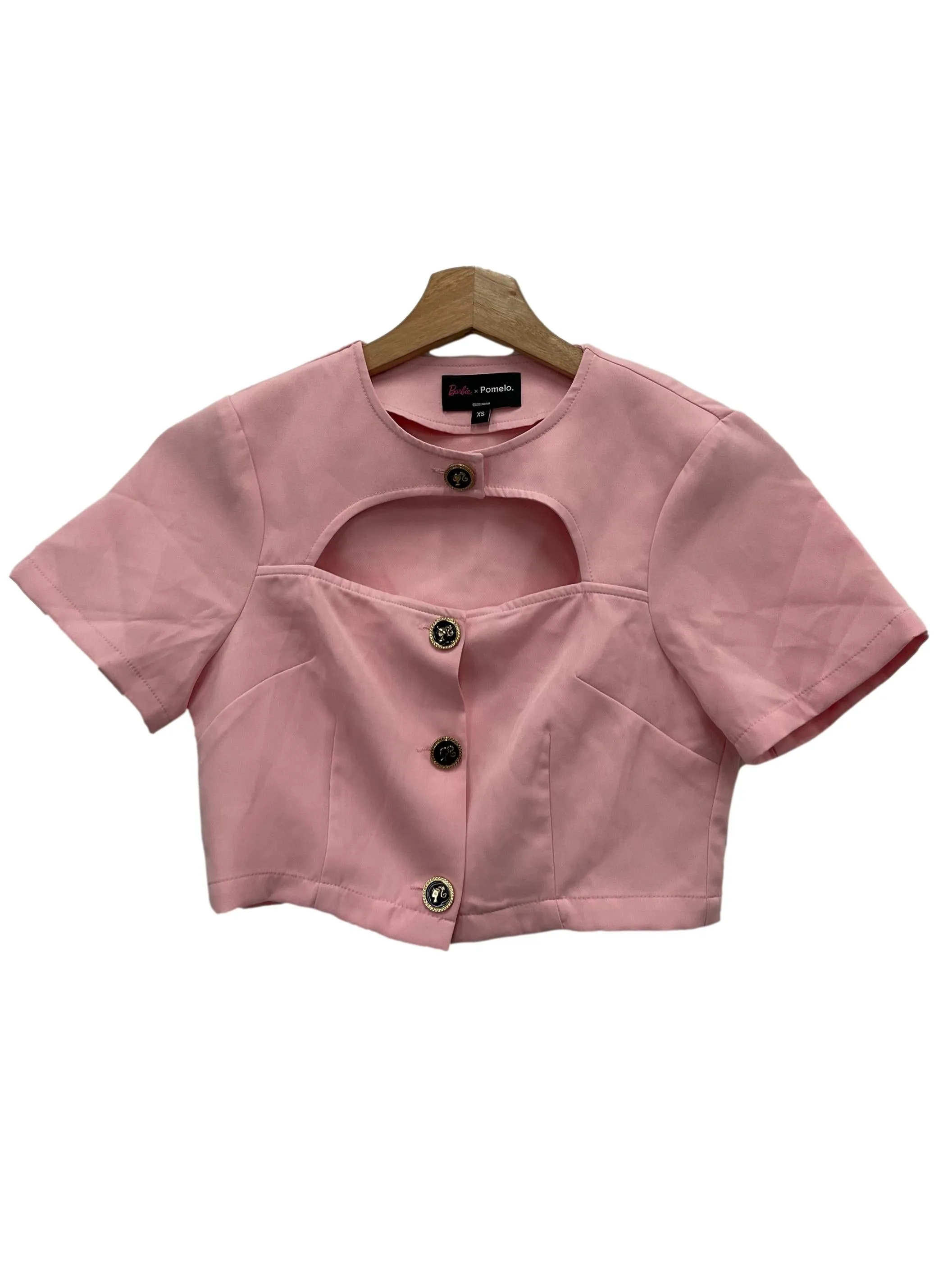 Pink Button Down Cut Out Top