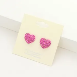 Pink Crystal Pave Heart Stud Pageant Earrings | Small Stud Earrings for Little Girls | 203455