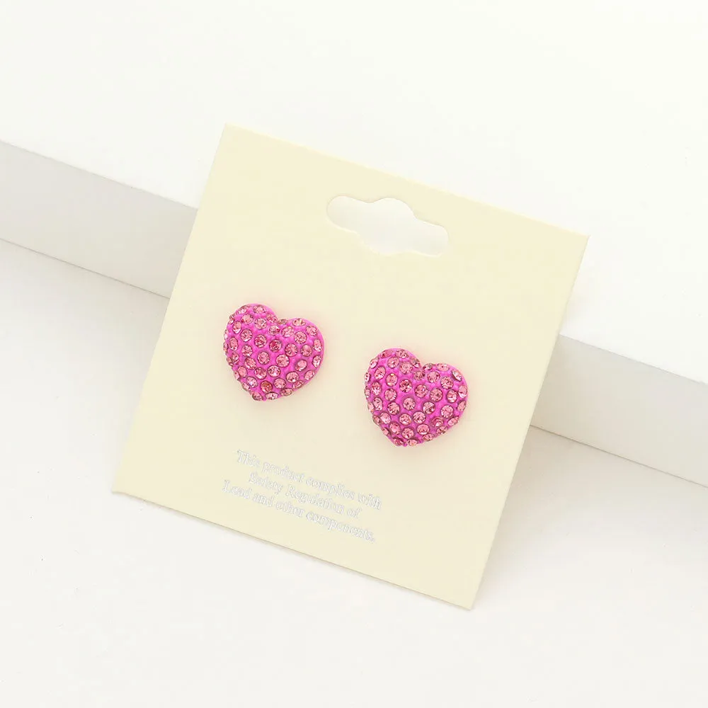 Pink Crystal Pave Heart Stud Pageant Earrings | Small Stud Earrings for Little Girls | 203455