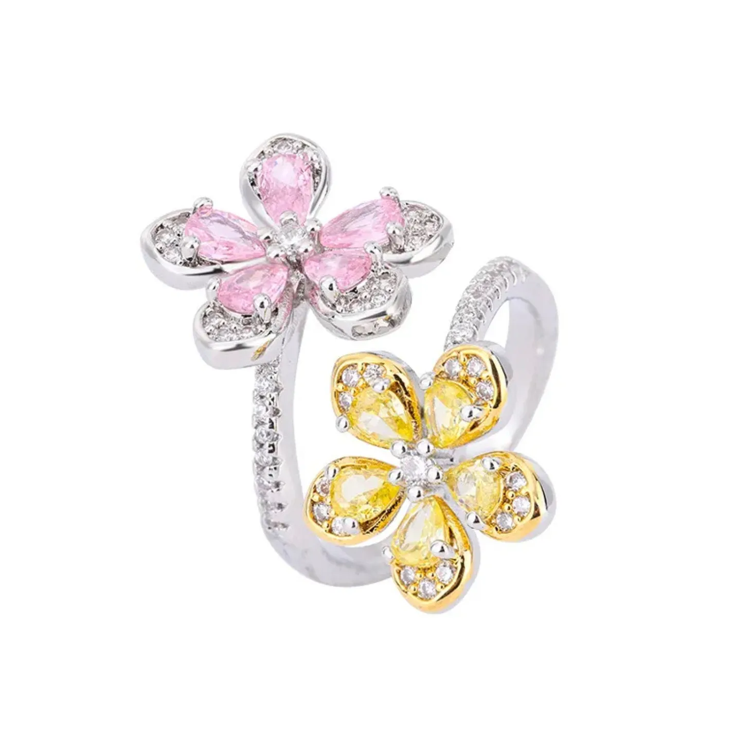 Pink Diamond Ring | Yellow Diamond Ring | Womens Pink Diamond Ring | Promise Ring | Womens Diamond Flower Ring | Flower Ring
