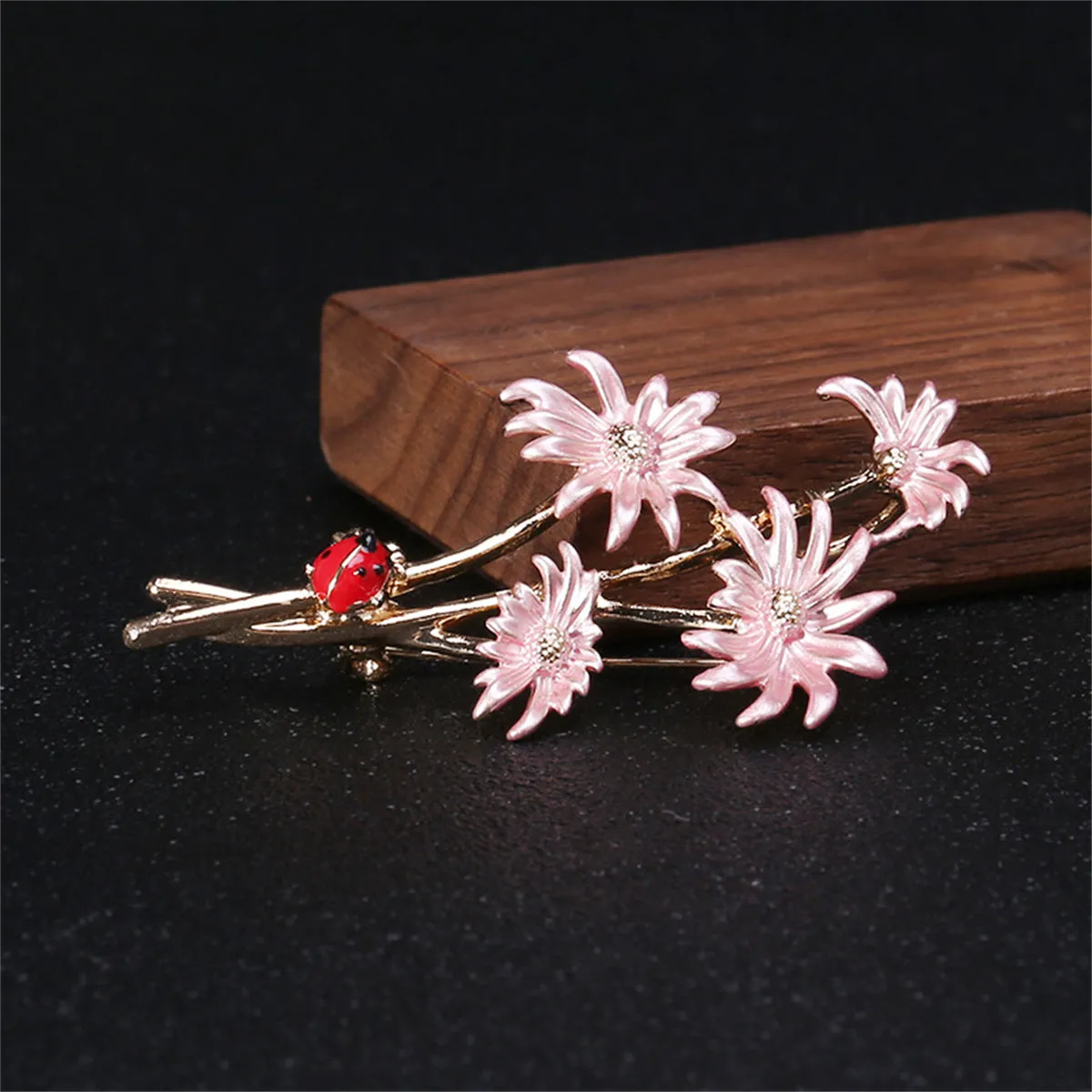 Pink Enamel & 18K Gold-Plated Mum Ladybug Brooch