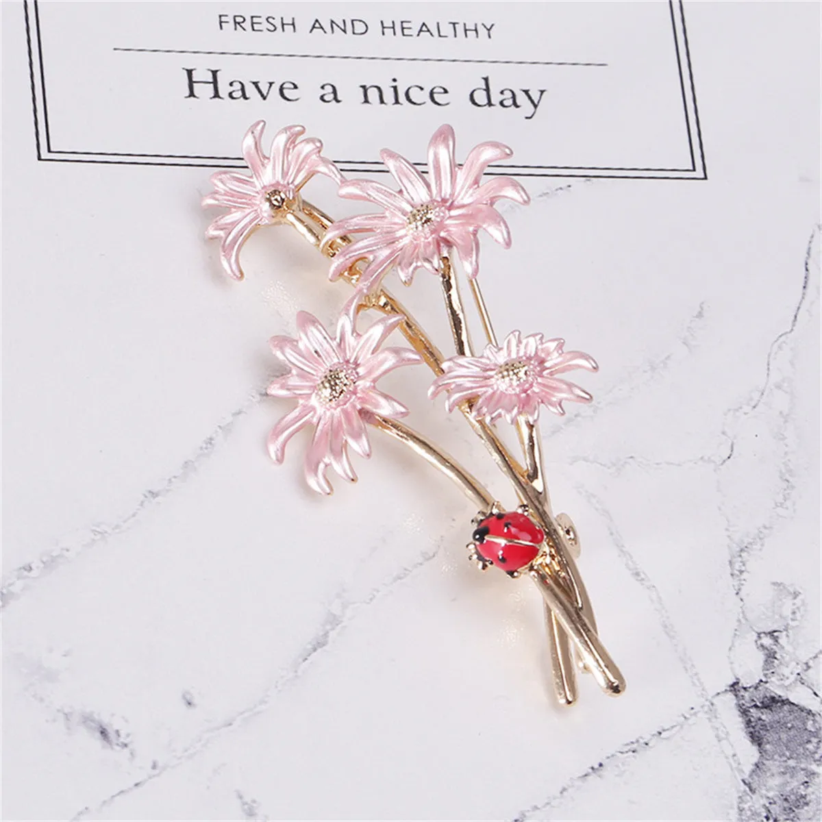 Pink Enamel & 18K Gold-Plated Mum Ladybug Brooch