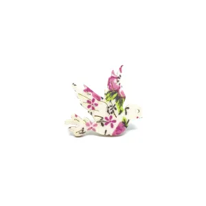 Pink Floral Dove Wooden Brooch Pin - LM