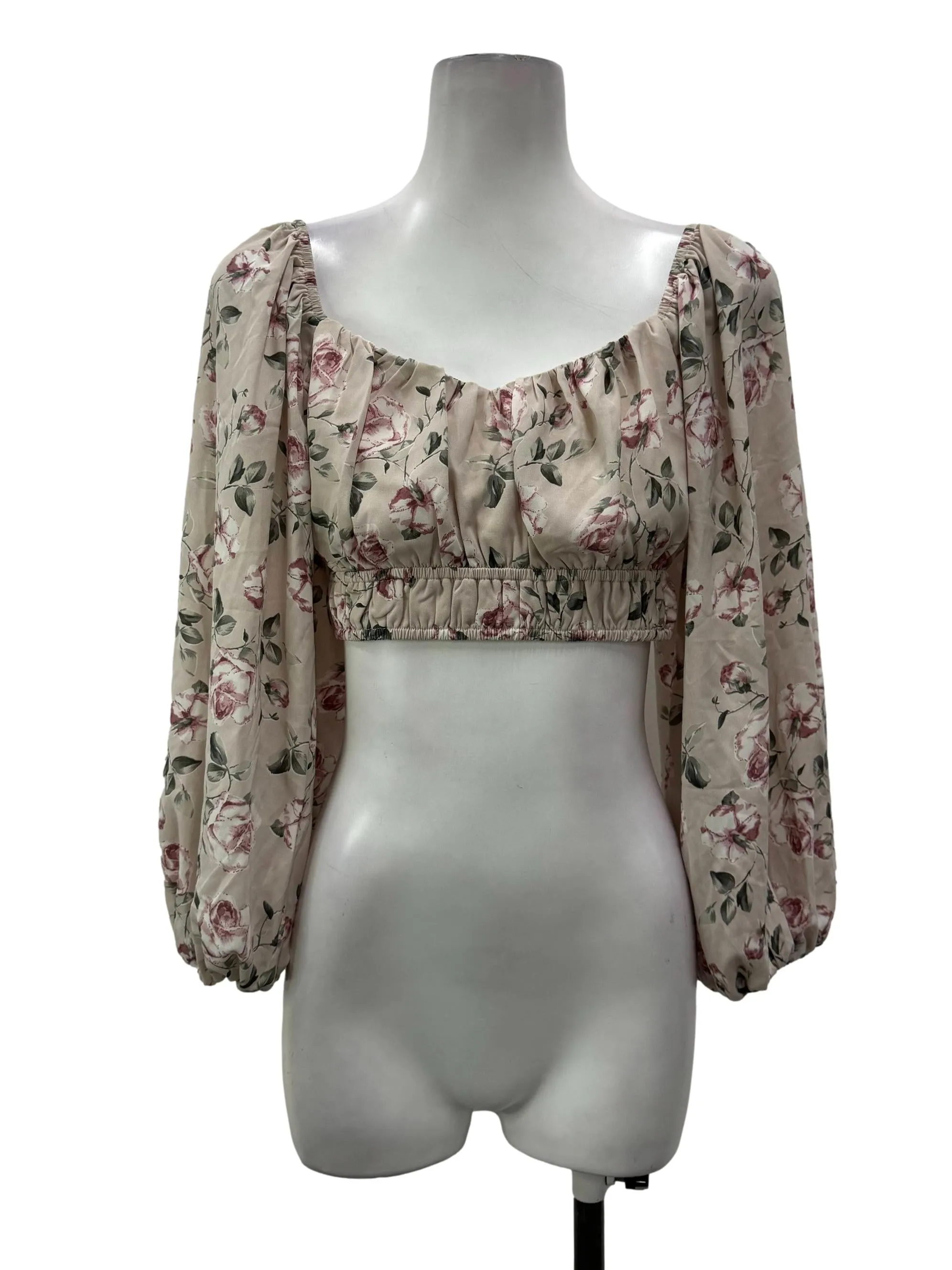Pink Floral Long Sleeves Blouse