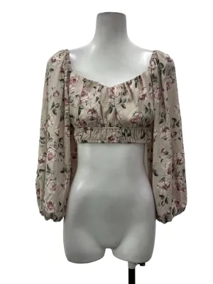 Pink Floral Long Sleeves Blouse