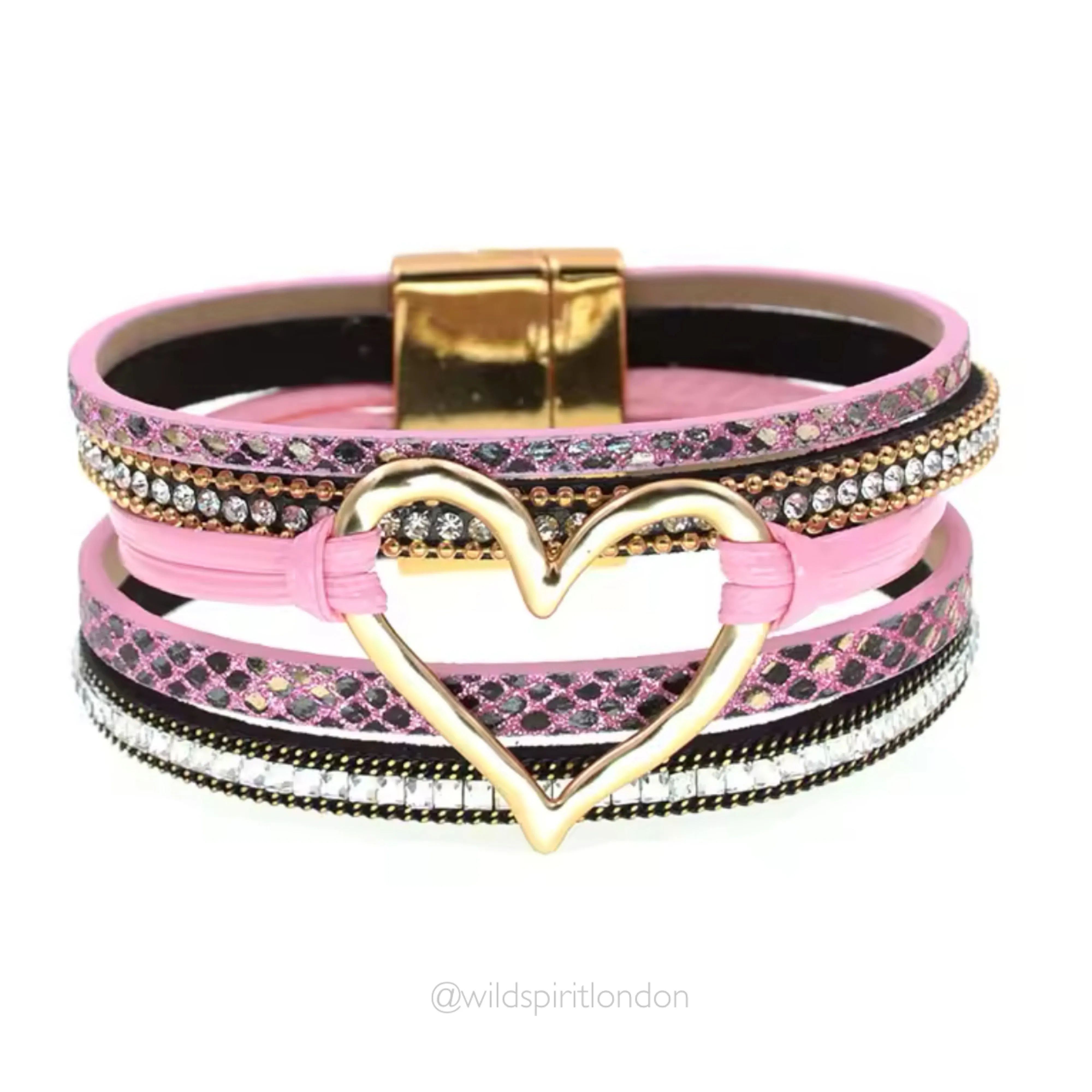 Pink Layered Heart Cuff Bracelet