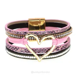 Pink Layered Heart Cuff Bracelet
