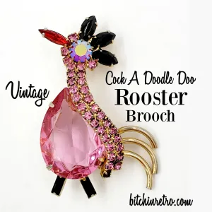 Pink Rhinestone Vintage Rooster Brooch