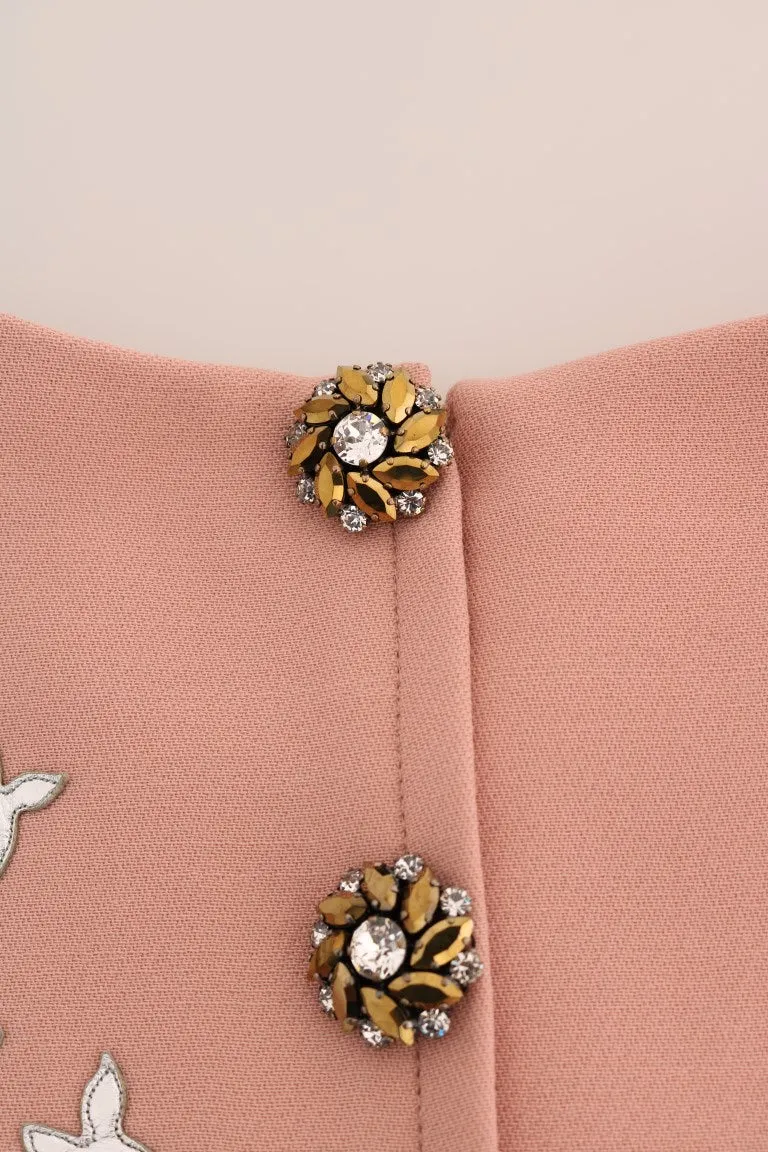 Pink Wool Silver Floral Leather Dress