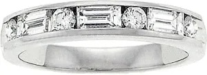 Platinum 3/4 ct. Channel-Set Round & Baguette Diamond Band
