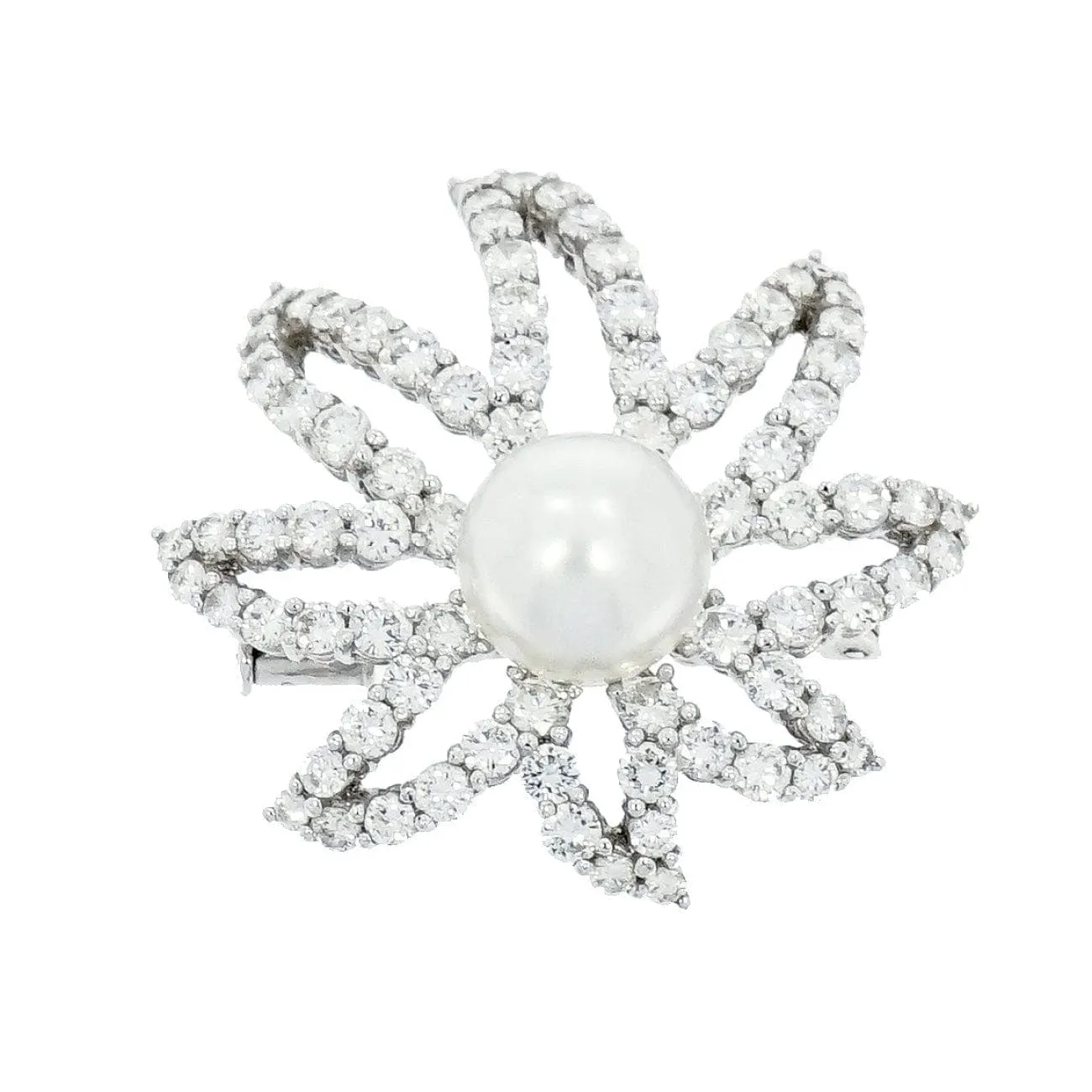 Platinum Diamond & Cultured Pearl Floral Brooch
