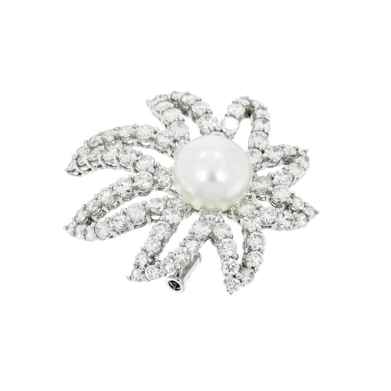 Platinum Diamond & Cultured Pearl Floral Brooch