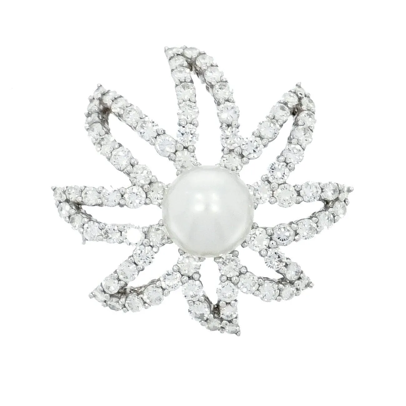 Platinum Diamond & Cultured Pearl Floral Brooch