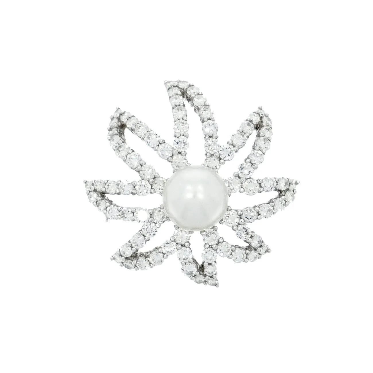 Platinum Diamond & Cultured Pearl Floral Brooch