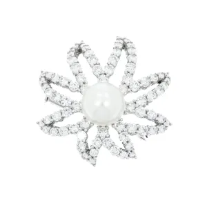 Platinum Diamond & Cultured Pearl Floral Brooch