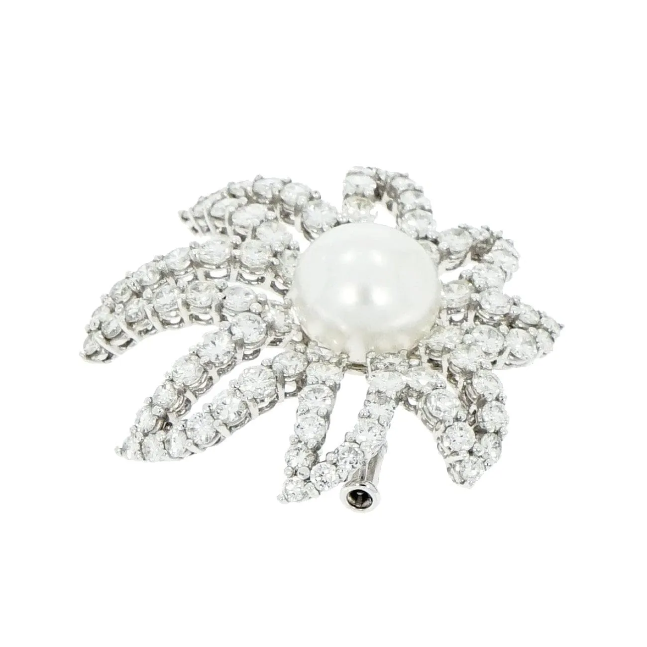 Platinum Diamond & Cultured Pearl Floral Brooch
