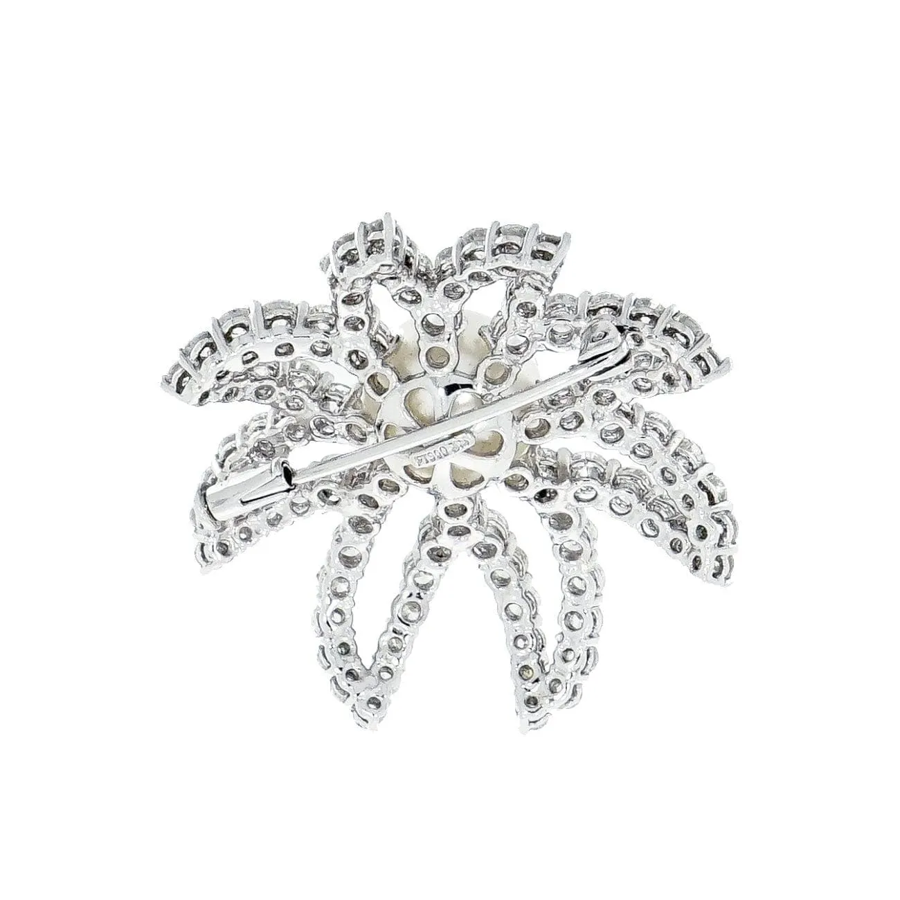 Platinum Diamond & Cultured Pearl Floral Brooch
