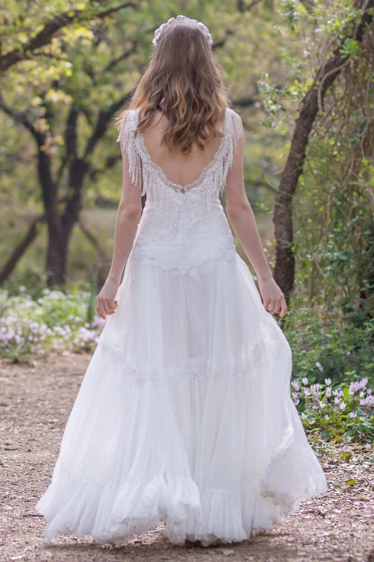 Plunged A-Line Pleated Wedding Dress With Appliques And Beading-715066