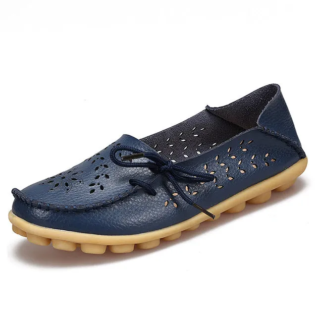 Plus Size 2018 Ballet Summer Cut Out Women Genuine Leather Shoes Woman  Flat Flexible Round Toe Nurse Casual Fashion Loafer
