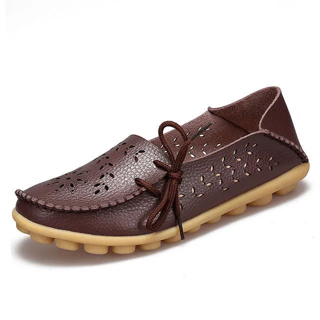 Plus Size 2018 Ballet Summer Cut Out Women Genuine Leather Shoes Woman  Flat Flexible Round Toe Nurse Casual Fashion Loafer