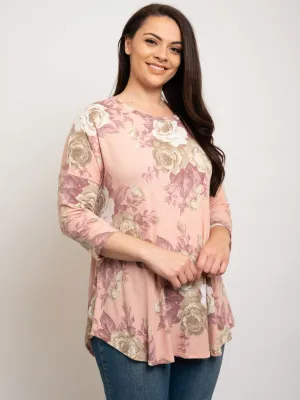 PLUS SIZE 3/4 SLEEVES FLORAL TUNIC TOP