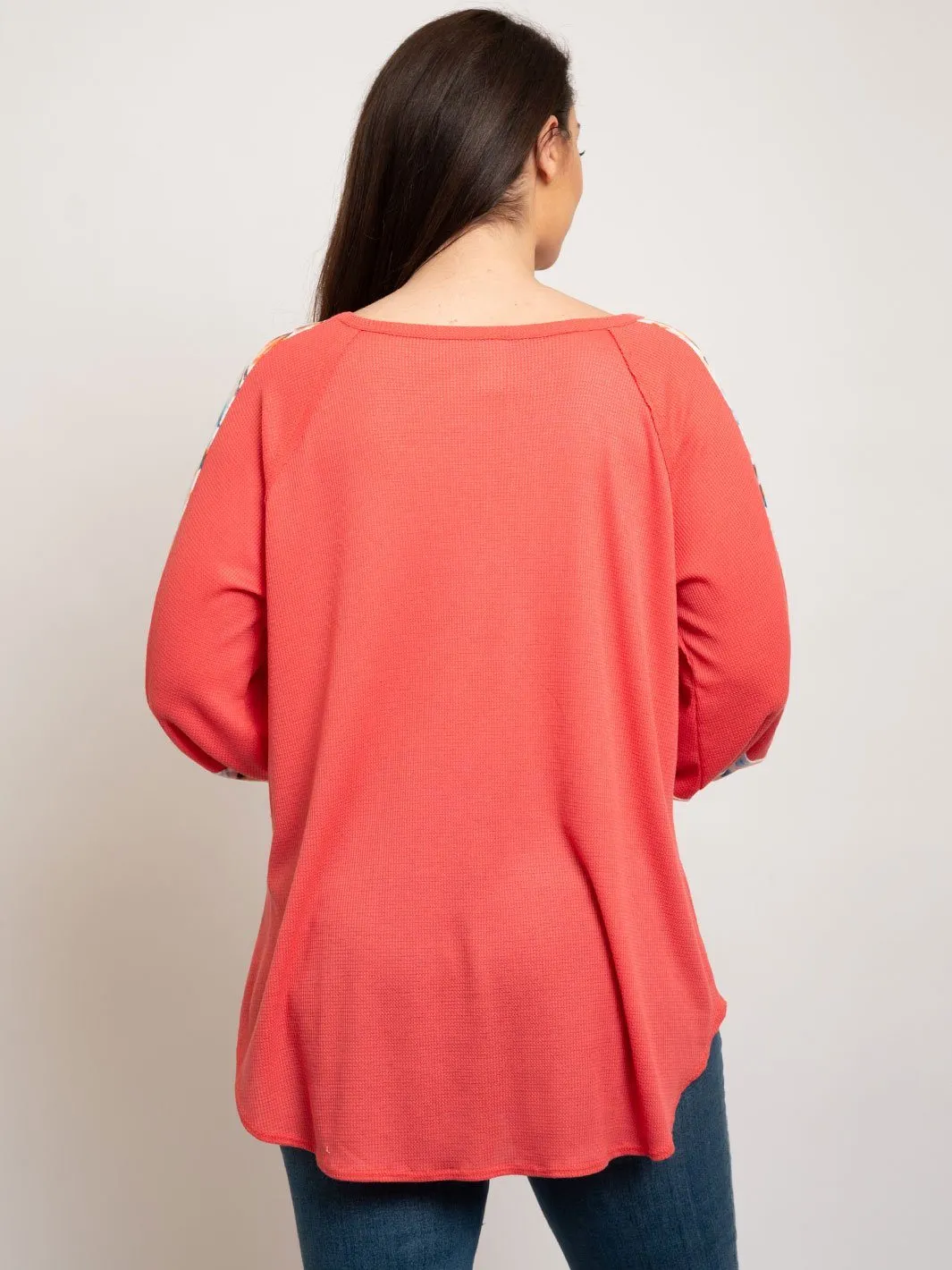 PLUS SIZE FLORAL PRINT 3/4 SLEEVES  TOP