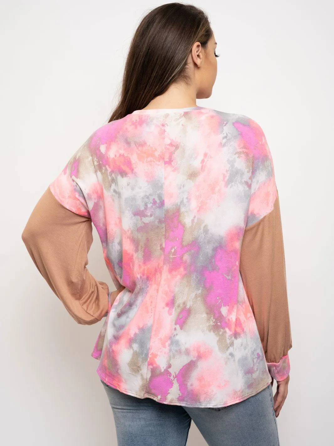 PLUS SIZE LONG SLEEVE TIE DYE TUNIC TOP