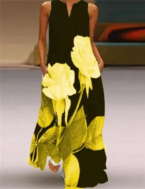 Plus Size V Neck Floral Long Dresses