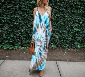 Pocket Printed Sling Dress Maxi Dress