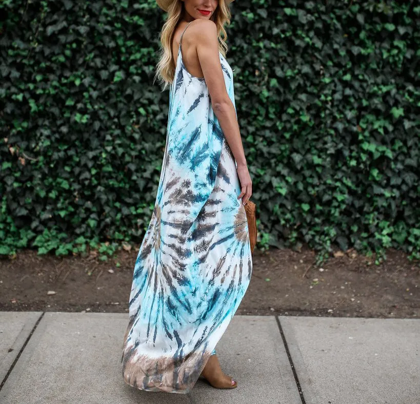 Pocket Printed Sling Dress Maxi Dress